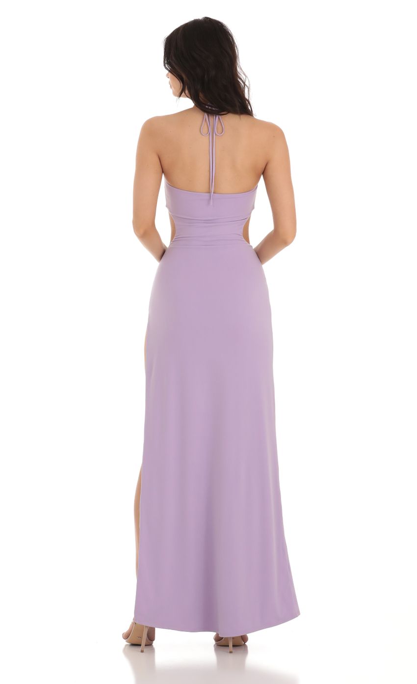 Picture Rhinestone Cutout Maxi Dress in Purple. Source: https://media-img.lucyinthesky.com/data/Jul23/850xAUTO/aa6b754f-fa87-4751-903f-e5012ce548a2.jpg
