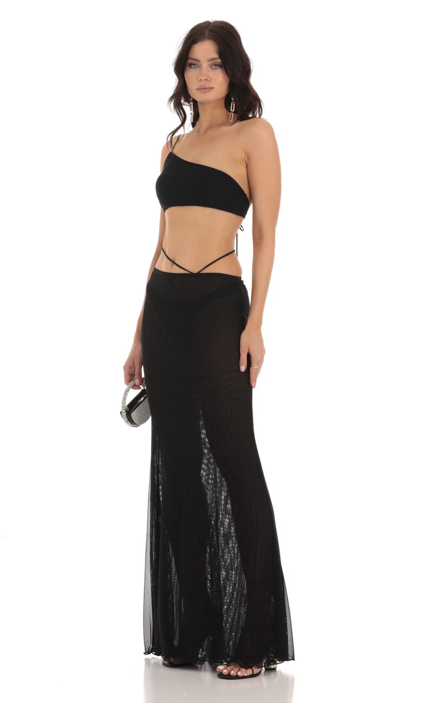 Picture Mesh One Shoulder Two Piece Set in Black. Source: https://media-img.lucyinthesky.com/data/Jul23/850xAUTO/b6519a21-9c32-44cf-af44-66e301cc5b87.jpg