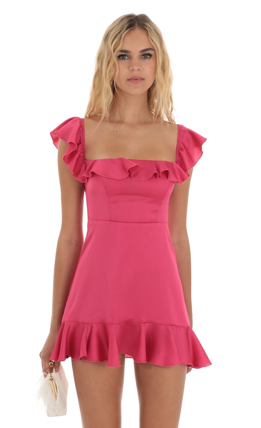 Picture Ruffle Mini Dress in Magenta. Source: https://media-img.lucyinthesky.com/data/Jul23/850xAUTO/c2826fb1-bc5e-4038-b655-294912f1a4b4.jpg