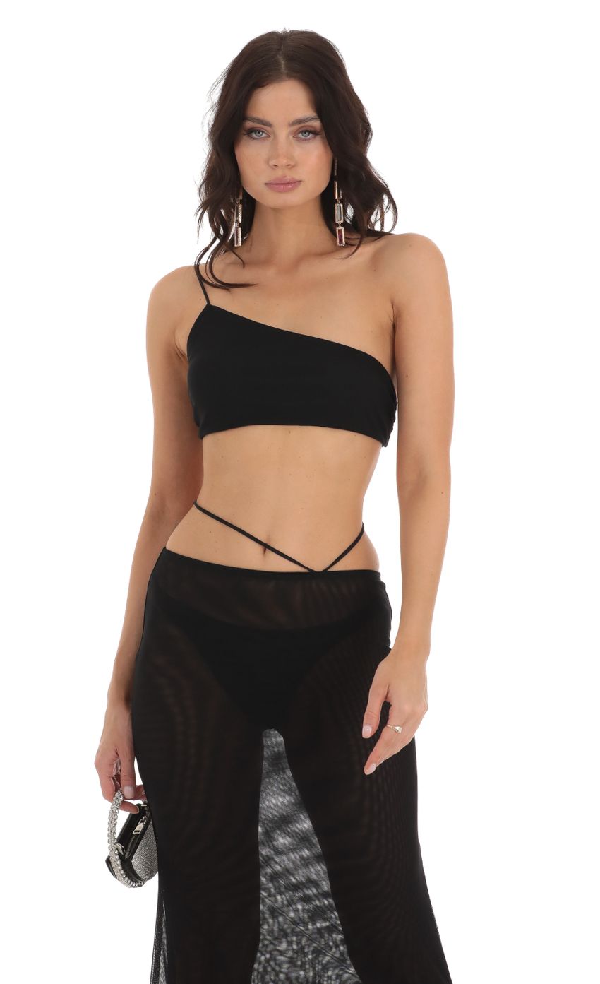 Picture Mesh One Shoulder Two Piece Set in Black. Source: https://media-img.lucyinthesky.com/data/Jul23/850xAUTO/c679fc50-3967-4fbb-a3a6-bb5cd5846f4b.jpg