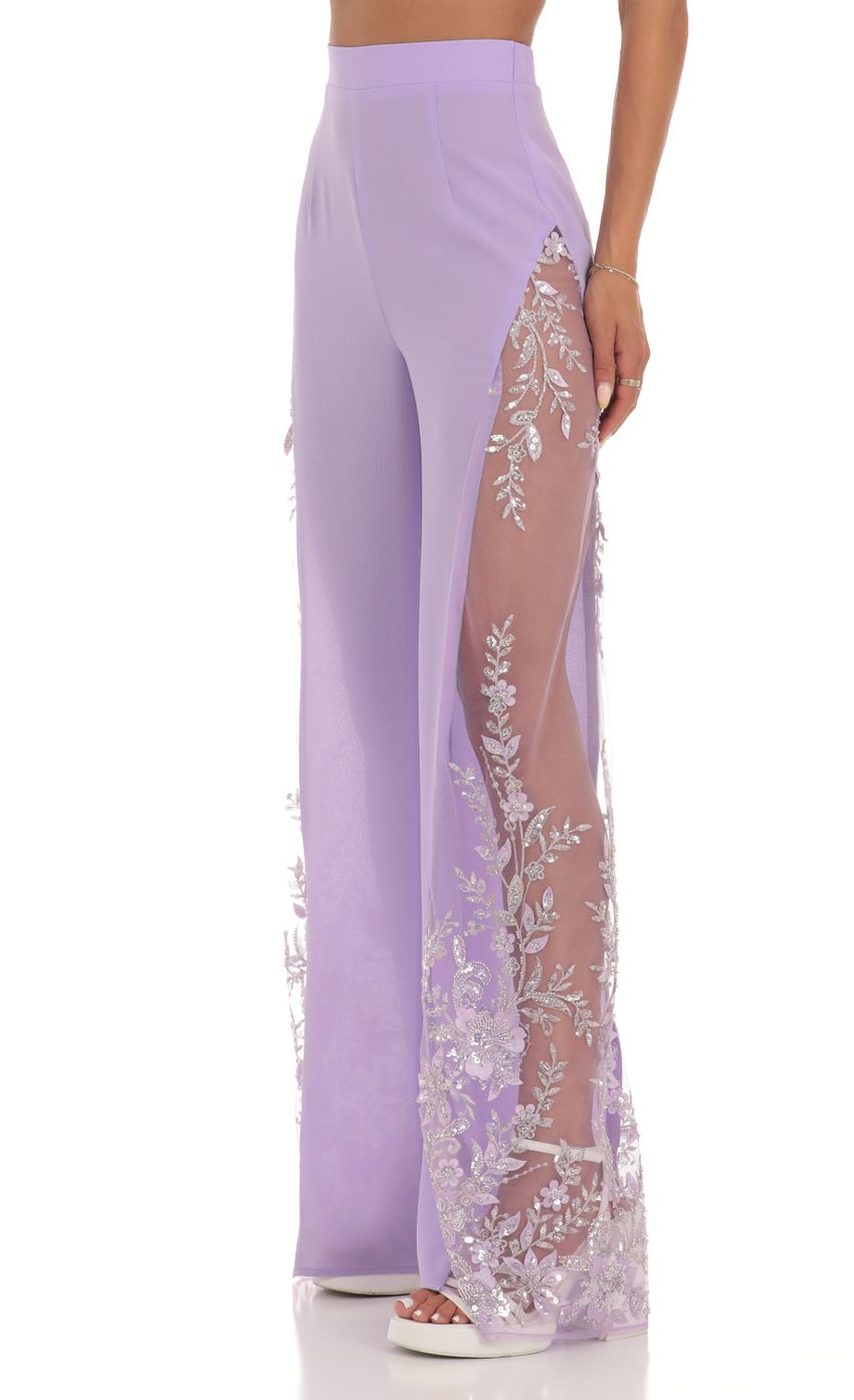 Picture Sequin Floral Pants in Lavender. Source: https://media-img.lucyinthesky.com/data/Jul23/850xAUTO/dac42a01-e5b5-45f2-89de-cd1d51ac9bed.jpg