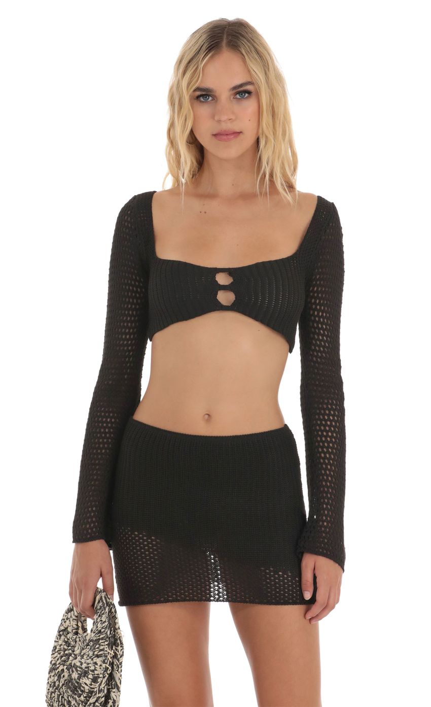 Picture Crochet Two Piece Set in Black. Source: https://media-img.lucyinthesky.com/data/Jul23/850xAUTO/df59014c-5937-47f9-8d3b-60512df5cc5d.jpg