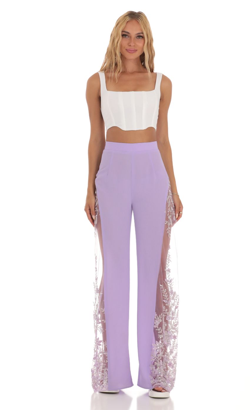 Picture Sequin Floral Pants in Lavender. Source: https://media-img.lucyinthesky.com/data/Jul23/850xAUTO/ede73a87-f1e3-464f-8af2-1784ec77da28.jpg