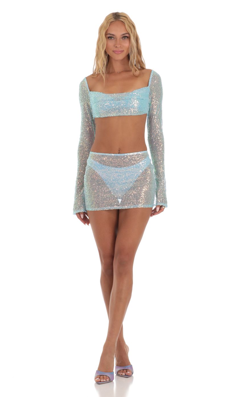 Picture Sequin Three Piece Skirt Set in Blue. Source: https://media-img.lucyinthesky.com/data/Jul23/850xAUTO/f302c58d-72ff-4e7d-b967-59a0f7f75c17.jpg