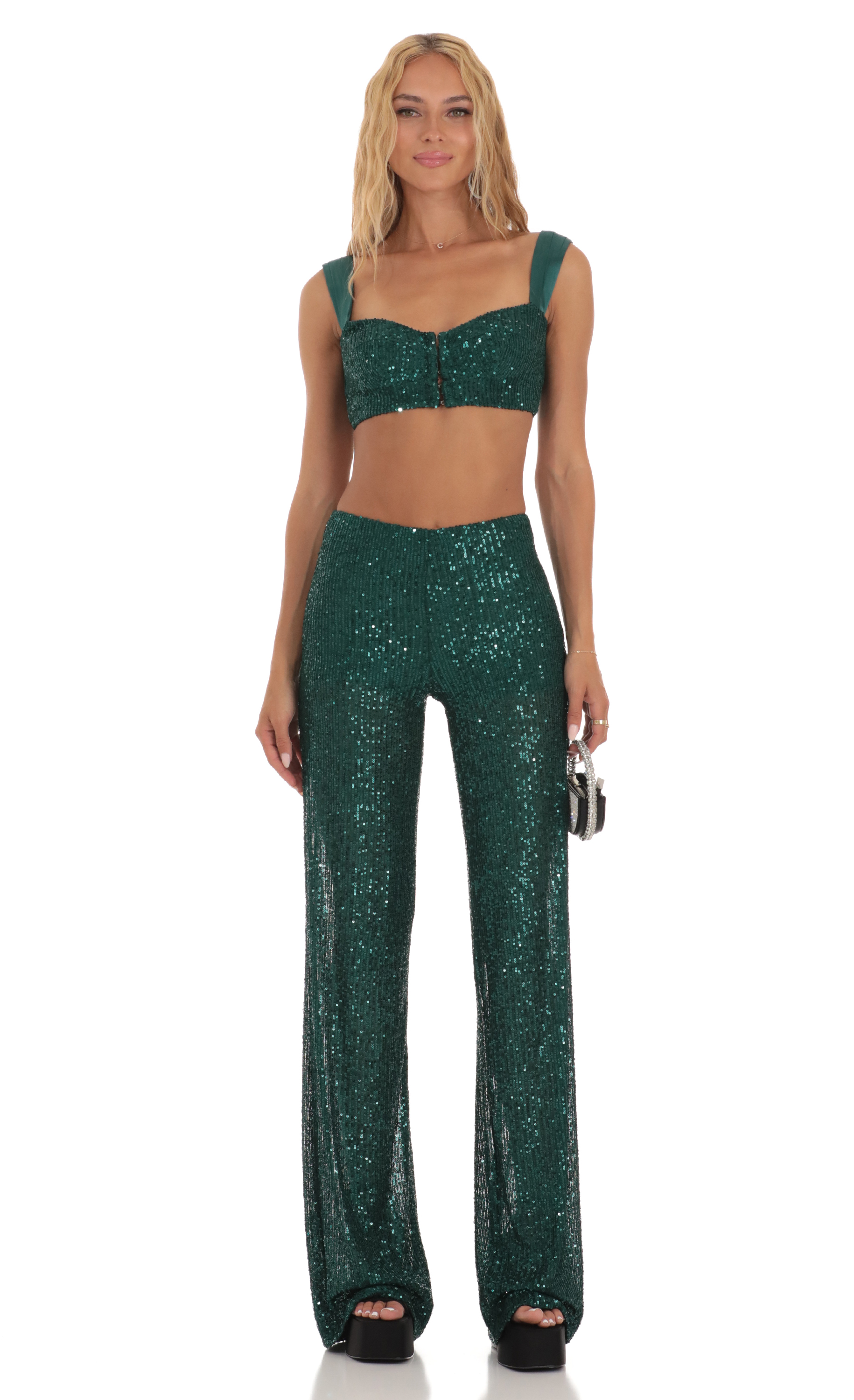 Sequin Two Piece Set in Green