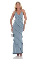 Picture Ruffle Halter Maxi Dress in Periwinkle. Source: https://media-img.lucyinthesky.com/data/Jul24/150xAUTO/191d5527-d9fe-44ab-9a07-8c2fa1ac215c.jpg