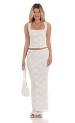 Picture Slinky Two Piece Maxi Skirt Set in White. Source: https://media-img.lucyinthesky.com/data/Jul24/150xAUTO/a1f4a4c8-373f-4dfe-b863-70a66b604367.jpg