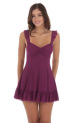 Picture Chiffon Ruffle Strap Dress in Plum. Source: https://media-img.lucyinthesky.com/data/Jul24/150xAUTO/a79ba07a-8a62-409e-adad-46f3d3594b9f.jpg