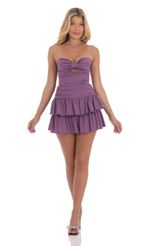 Picture Strapless Cutout Ruffle Dress in Purple. Source: https://media-img.lucyinthesky.com/data/Jul24/150xAUTO/adf07acc-81df-46d7-87f1-be813a6b9a58.jpg