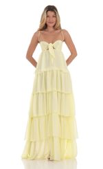 Picture Ruffle Front Tie Maxi Dress in Yellow. Source: https://media-img.lucyinthesky.com/data/Jul24/150xAUTO/e23bf876-2eb3-4b20-a864-8051588bb5dd.jpg