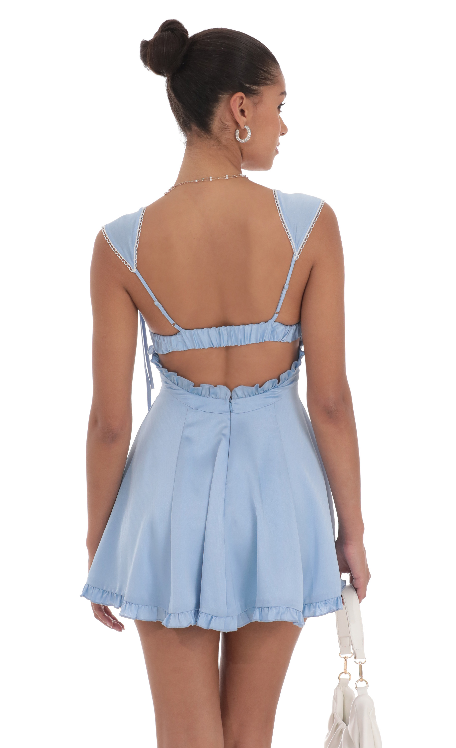 Satin Cap Sleeve Dress in Blue | LUCY IN THE SKY