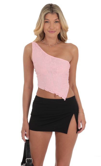 トップス ONE-SHOULDER LAME CUTSEW PINK ONE-SHOULDER LAME CUTSEW PINK トップス