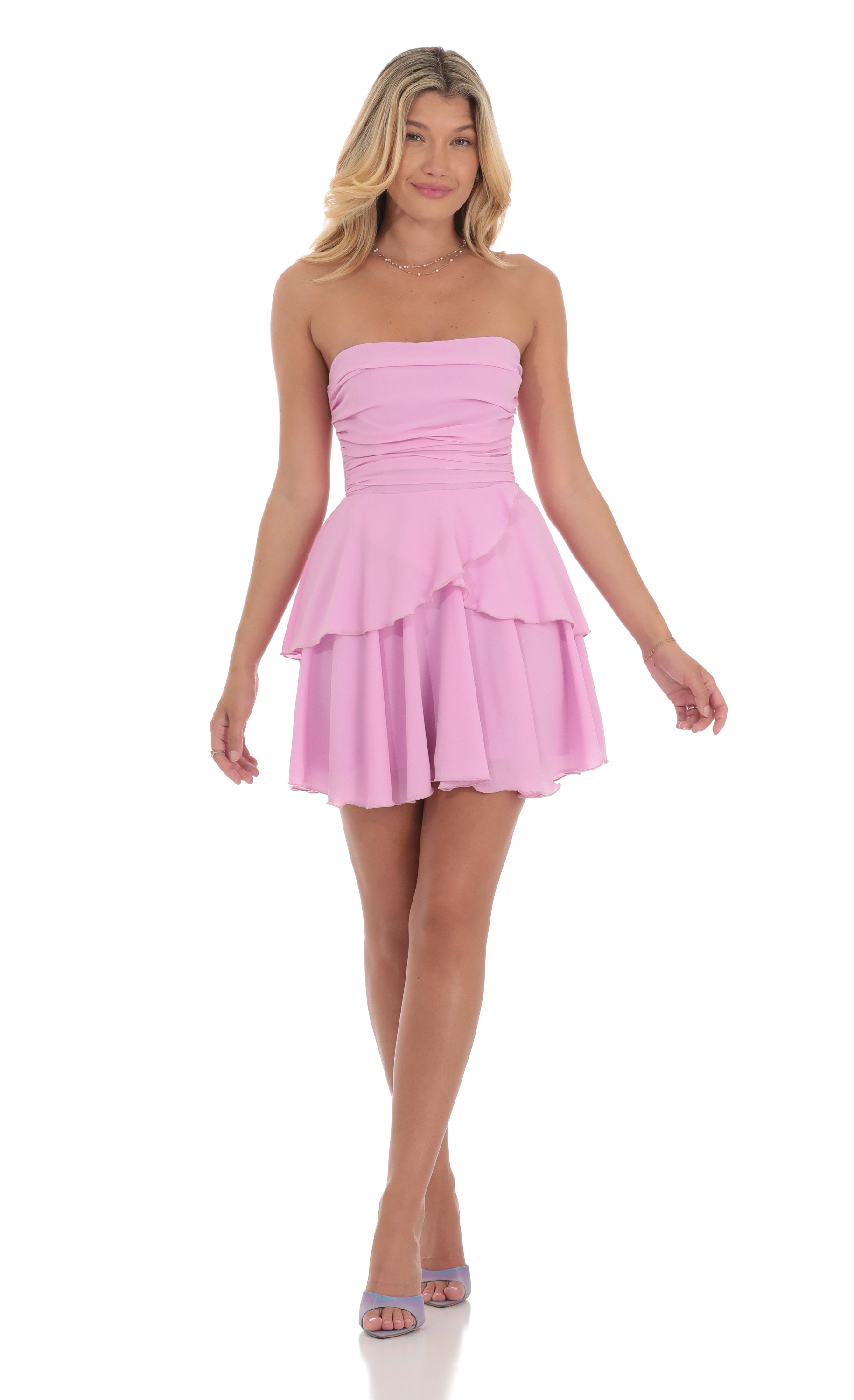 Corset Strapless Ruffle Dress in Lilac