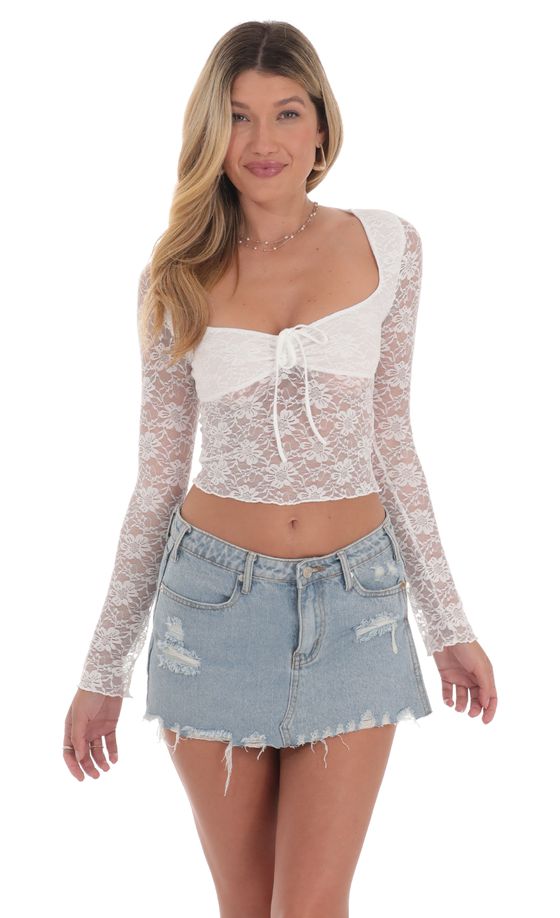 Long Sleeve Lace Top in White