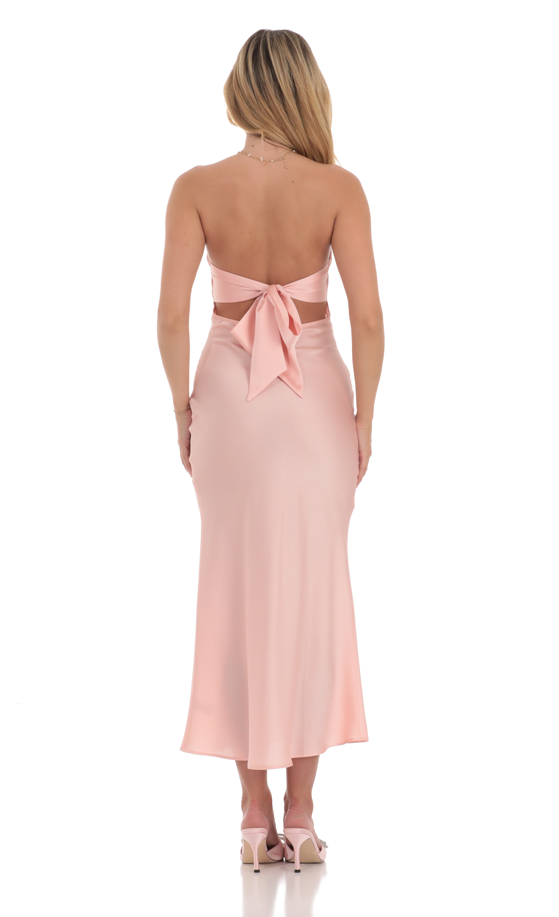 Satin Twist Cutout Midi Dress in Pink