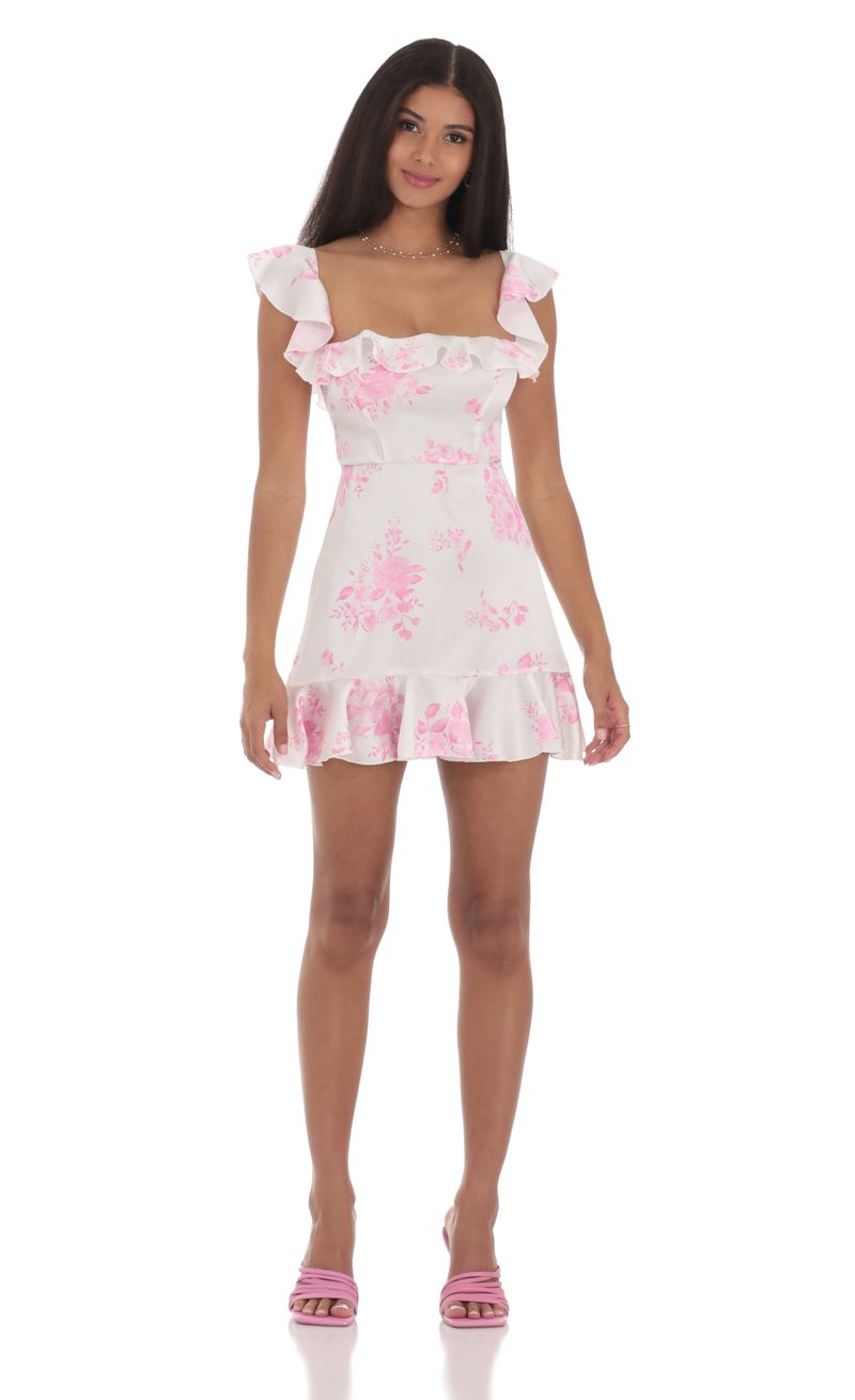 knee length dresses for ladies Cute Floral Summer Dress with Blue and Pink Skirt Pink Blue Floral / Medium main image 0