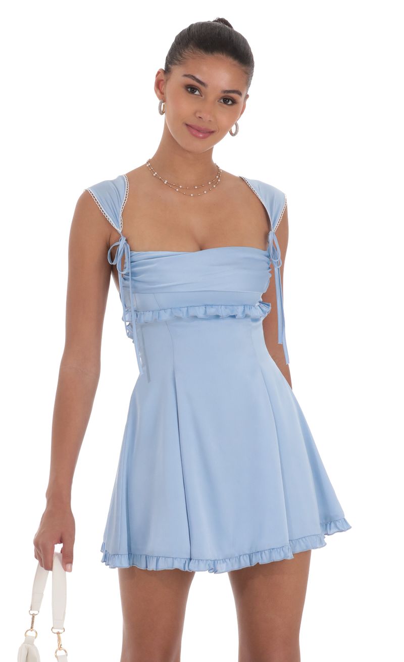 Satin Cap Sleeve Dress in Blue | LUCY IN THE SKY Satin Cap Sleeve Dress in Blue | LUCY IN THE SKY