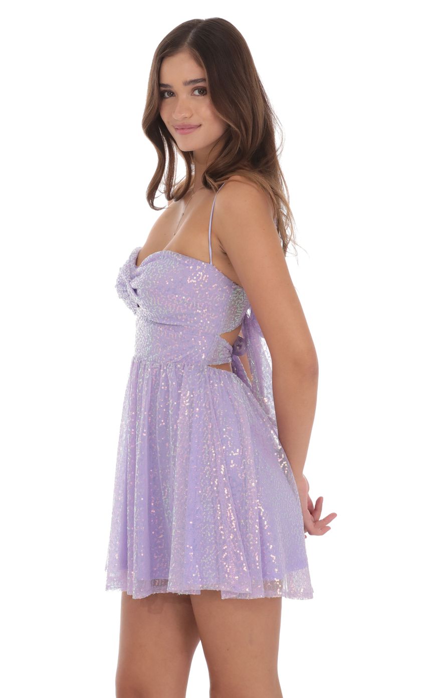 Picture Sequin Twist A-line Dress in Lavender. Source: https://media-img.lucyinthesky.com/data/Jul24/850xAUTO/02fb43c9-f024-4de2-8318-9caaf89f982b.jpg