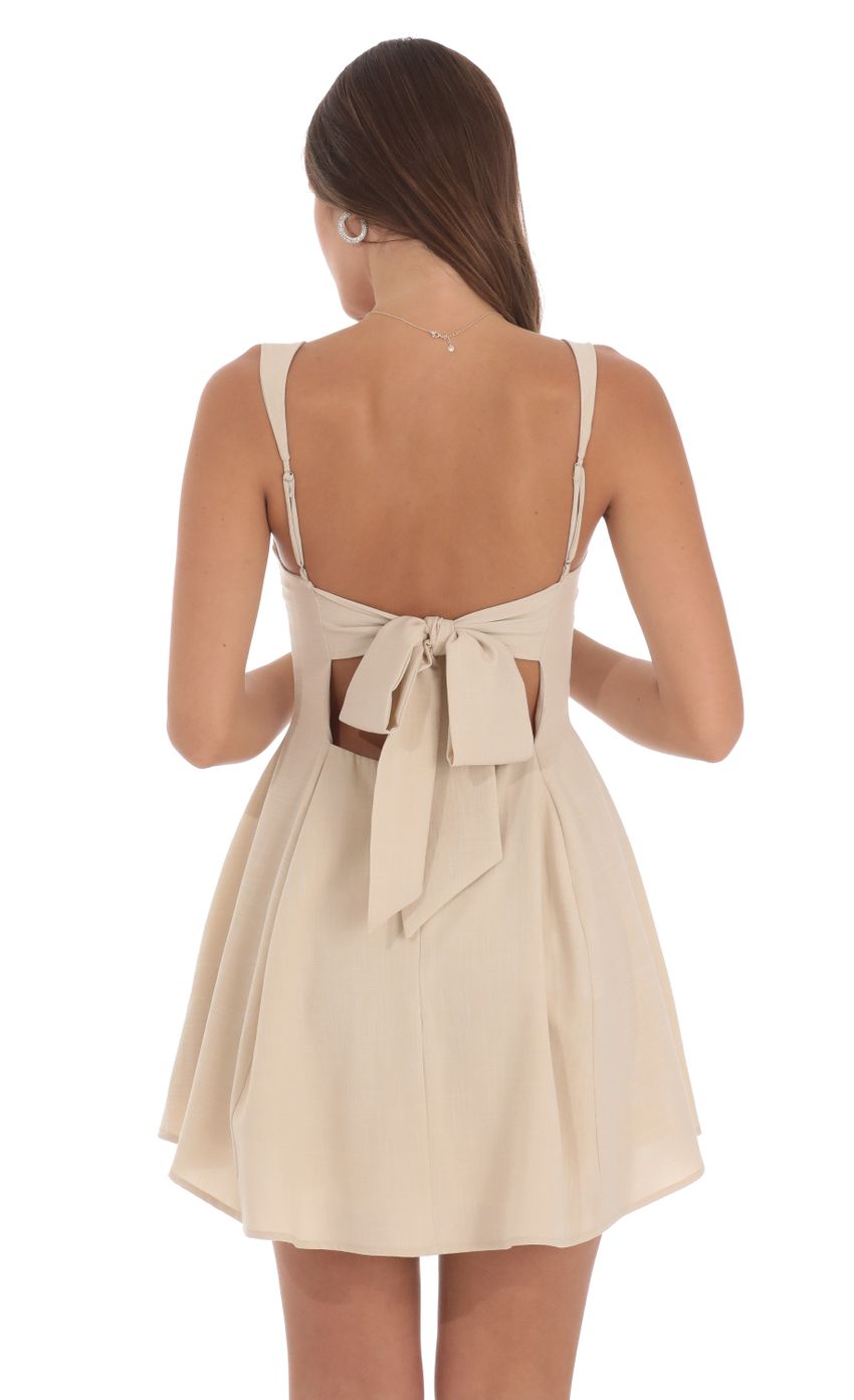 Picture Linen Fit and Flare Dress in Tan Nude. Source: https://media-img.lucyinthesky.com/data/Jul24/850xAUTO/283ec20f-91c3-41a4-ba91-799f5d827595.jpg