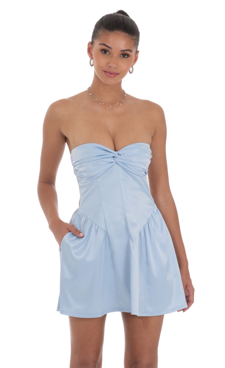 Product image for Strapless Satin Twist Dress in Blue