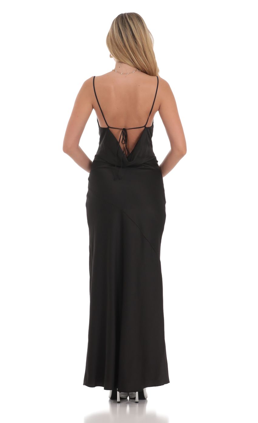 Picture Satin Asymmetrical Cowl Neck Maxi Dress in Black. Source: https://media-img.lucyinthesky.com/data/Jul24/850xAUTO/2d970279-288e-446e-9ed7-4766e5fda4a8.jpg