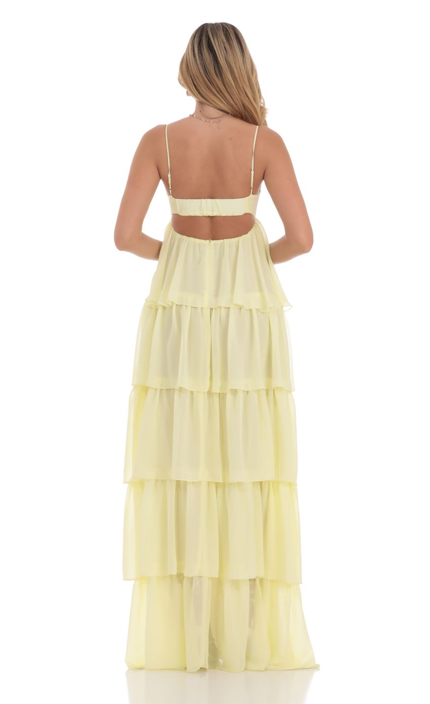 Picture Ruffle Front Tie Maxi Dress in Yellow. Source: https://media-img.lucyinthesky.com/data/Jul24/850xAUTO/4036658e-de0b-43b3-9966-2041593bce27.jpg