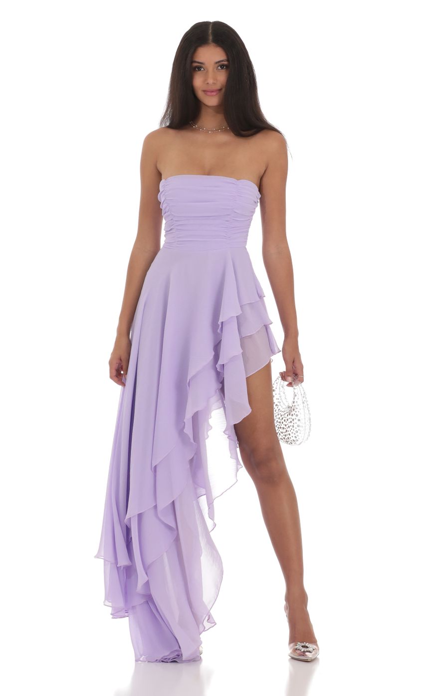 Picture Asymmetrical Corset Maxi Dress in Lavender. Source: https://media-img.lucyinthesky.com/data/Jul24/850xAUTO/49658401-e992-45ad-9a3b-3ef953776c3b.jpg