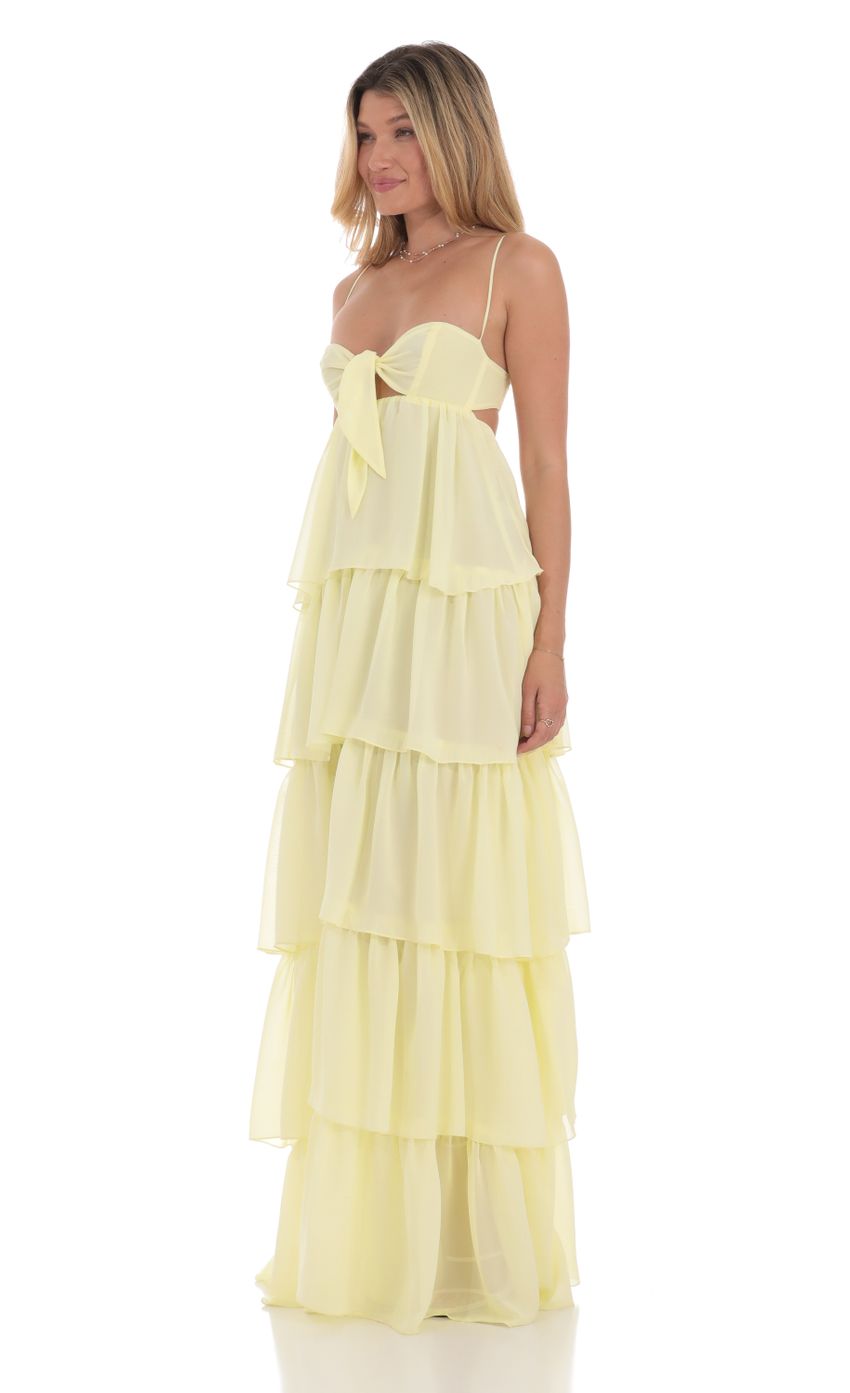 Picture Ruffle Front Tie Maxi Dress in Yellow. Source: https://media-img.lucyinthesky.com/data/Jul24/850xAUTO/4a73c684-e61e-4b11-bb83-8dbb8fa09f68.jpg