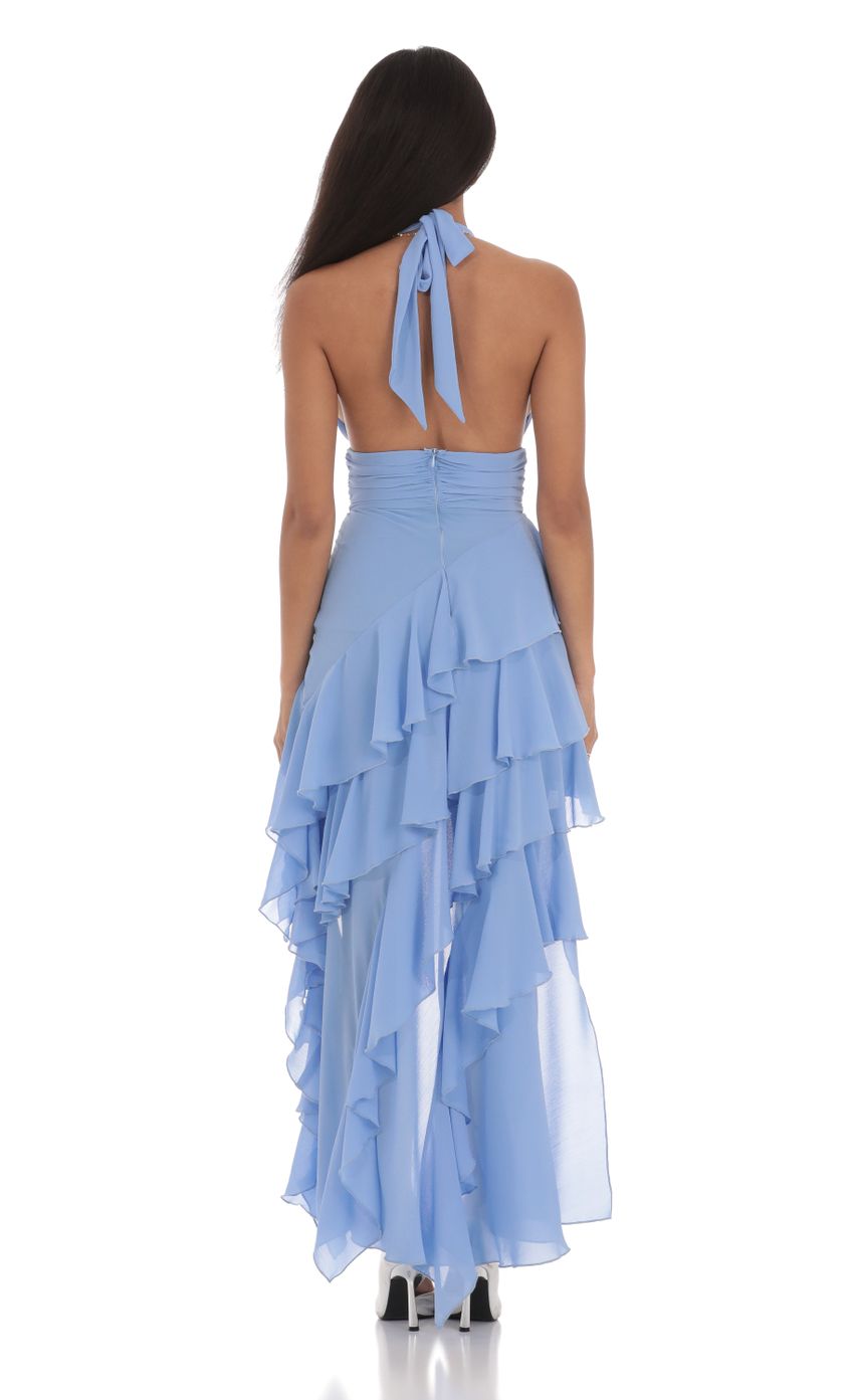 Picture Asymmetrical Ruffle Maxi Dress in Blue. Source: https://media-img.lucyinthesky.com/data/Jul24/850xAUTO/4d3876a7-78b3-4fd1-a51b-73ec91c2f43c.jpg