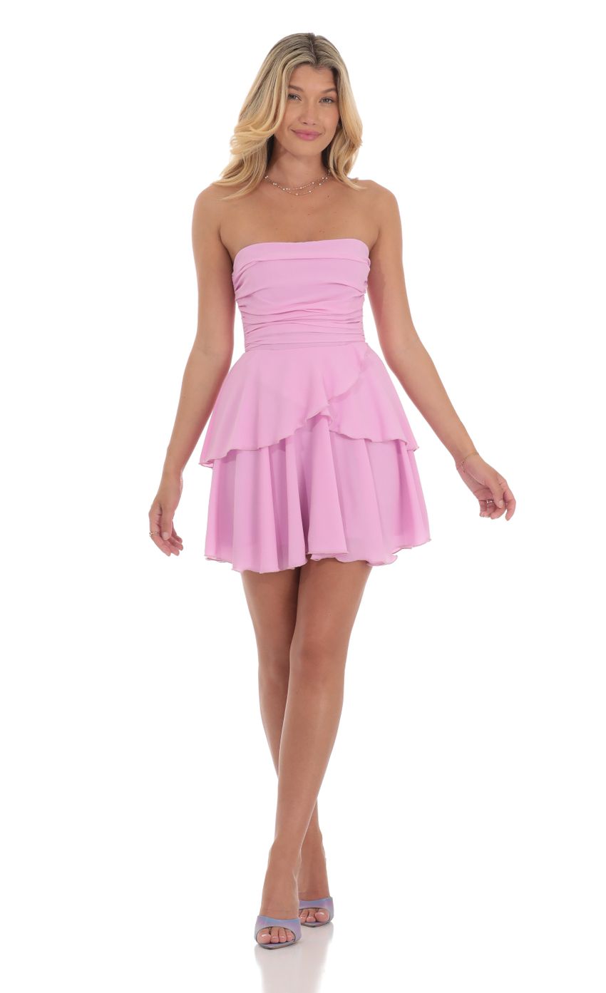 Picture Corset Strapless Ruffle Dress in Lilac. Source: https://media-img.lucyinthesky.com/data/Jul24/850xAUTO/53ff8eab-be10-4429-ae3f-dfac2a2d9f73.jpg