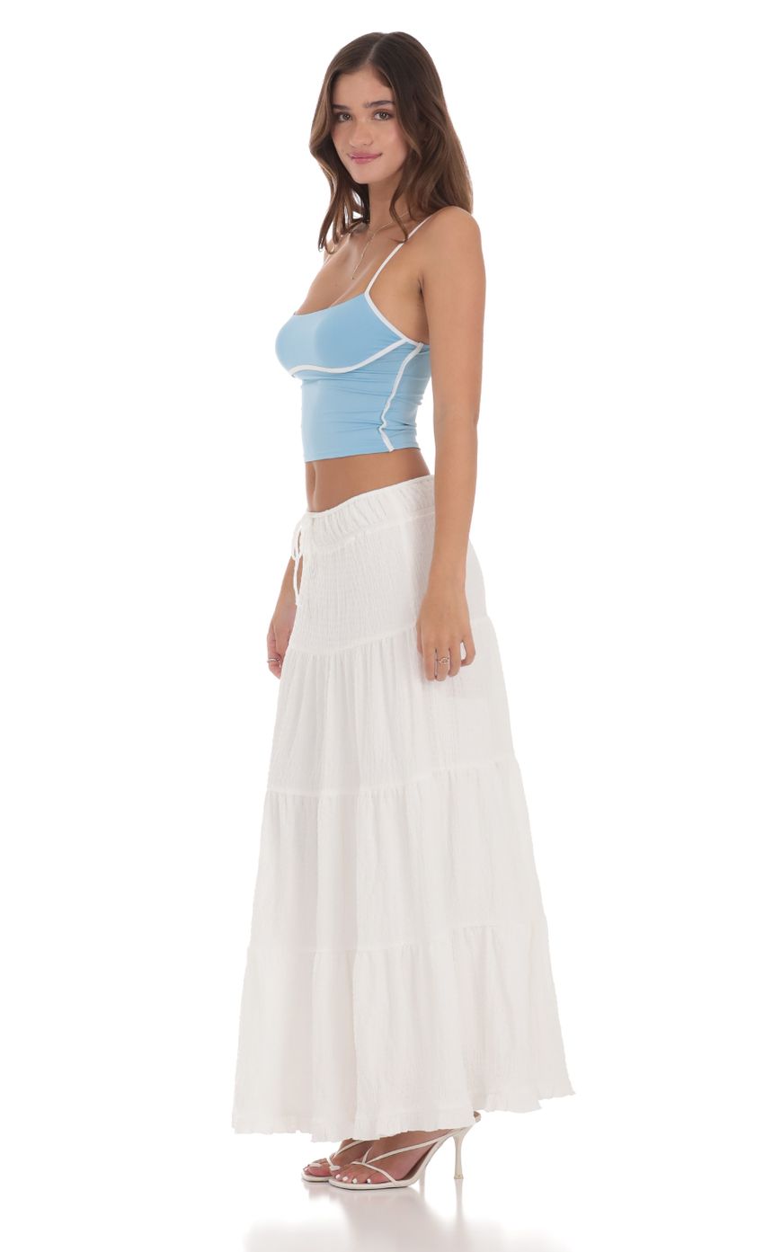 Picture Drawstring Maxi Skirt in White. Source: https://media-img.lucyinthesky.com/data/Jul24/850xAUTO/58029aae-f9ff-4338-b502-d20346627a29.jpg