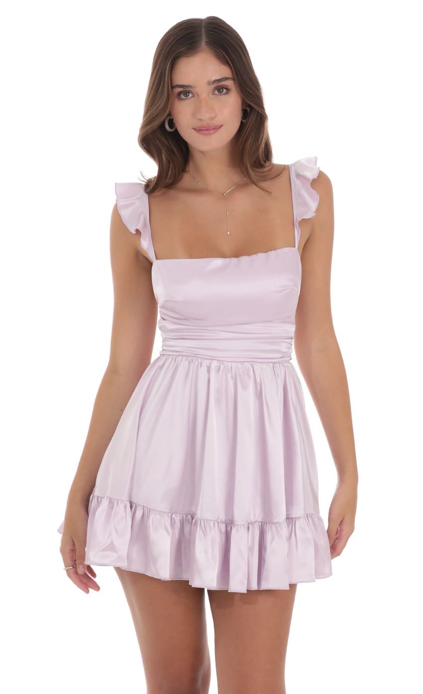 Picture Satin Fit and Flare Dress in Lilac. Source: https://media-img.lucyinthesky.com/data/Jul24/850xAUTO/63d8122e-e4f0-45b9-aab6-a3acbf5ffa23.jpg