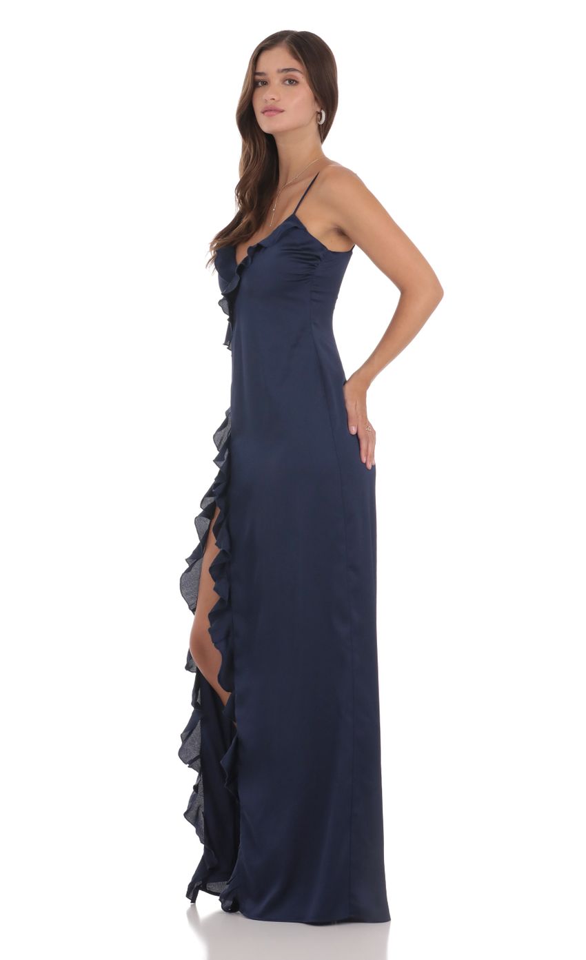 Picture Ruffle V-Neck Maxi Dress in Navy. Source: https://media-img.lucyinthesky.com/data/Jul24/850xAUTO/6f3d06b6-0ffd-479a-91fb-027867630cb8.jpg