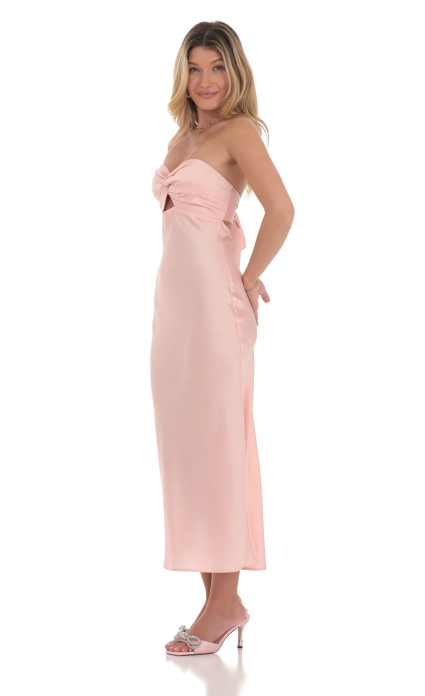 Picture Satin Twist Cutout Midi Dress in Pink. Source: https://media-img.lucyinthesky.com/data/Jul24/850xAUTO/7de0581a-dbbd-4932-a9b7-78587c9dd26e.jpg