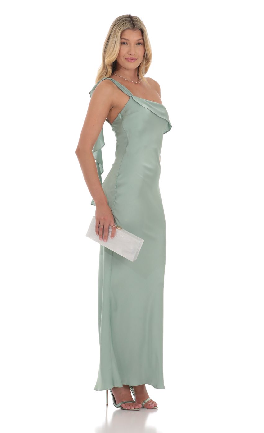 Picture Satin One Shoulder Tassel Maxi Dress in Sage. Source: https://media-img.lucyinthesky.com/data/Jul24/850xAUTO/81e54e10-ea24-42d1-a780-9f6c902f9220.jpg