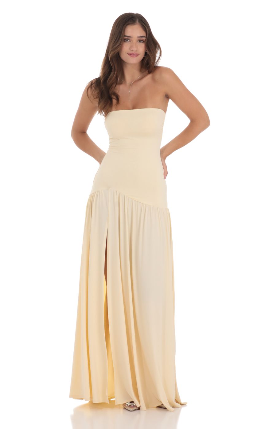 Picture Strapless Drop Waist Maxi Dress in Cream. Source: https://media-img.lucyinthesky.com/data/Jul24/850xAUTO/8c43603b-7307-4d23-84f6-694a0d7a4abd.jpg