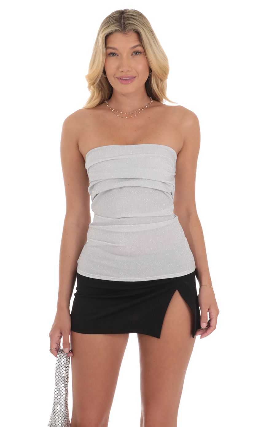 Picture Strapless Shimmer Top in Silver. Source: https://media-img.lucyinthesky.com/data/Jul24/850xAUTO/a982a9b4-6062-4c99-8518-c1e4ea8c530d.jpg