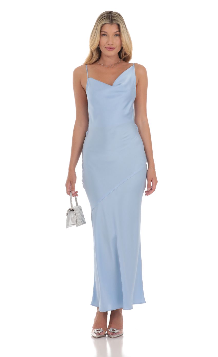 Picture Asymmetrical Cowl Neck Satin Maxi Dress in Blue. Source: https://media-img.lucyinthesky.com/data/Jul24/850xAUTO/d4d03ed6-c354-43ec-83a4-4d229832afba.jpg