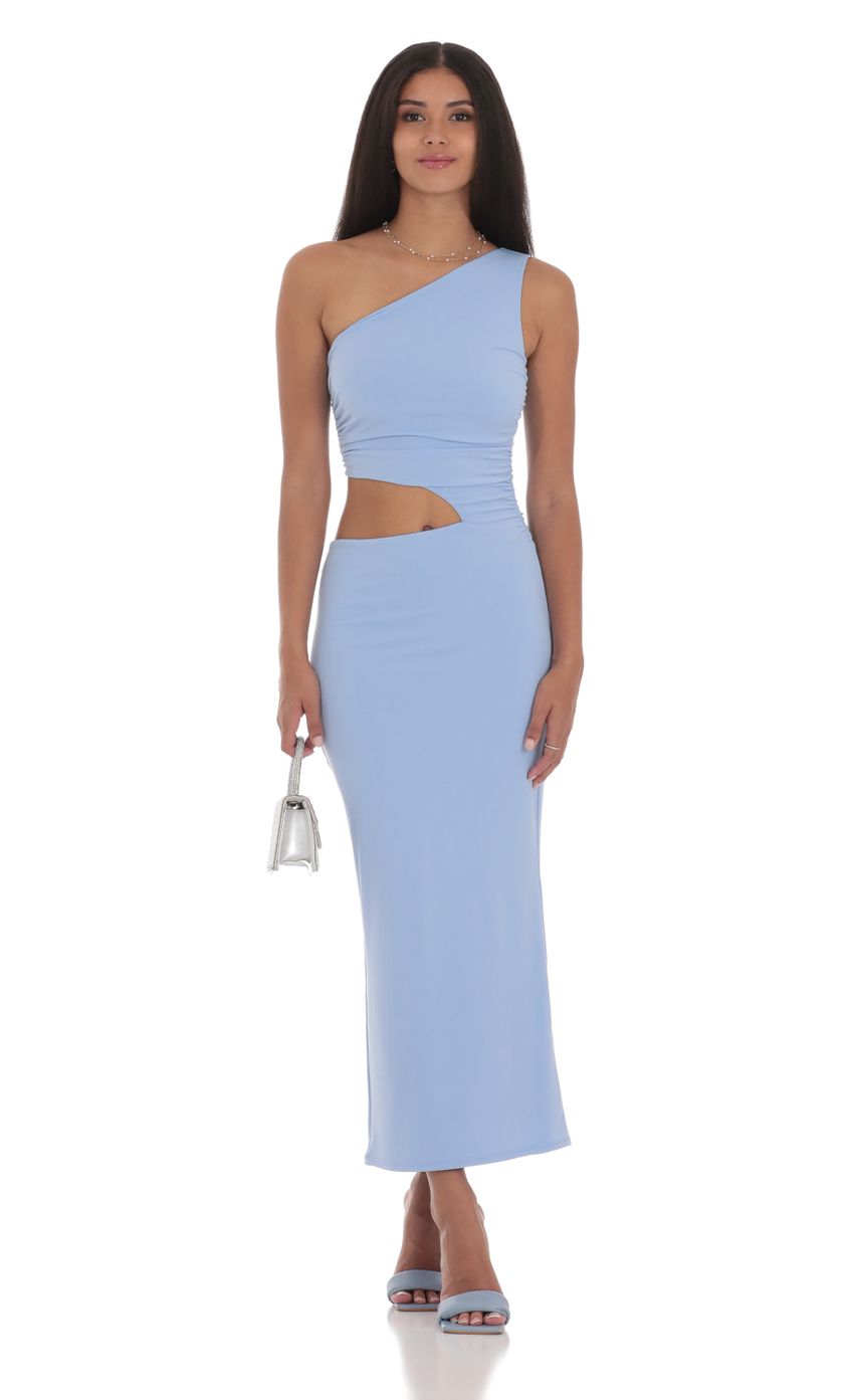 Product image for One Shoulder Cutout Maxi Dress in Light Blue