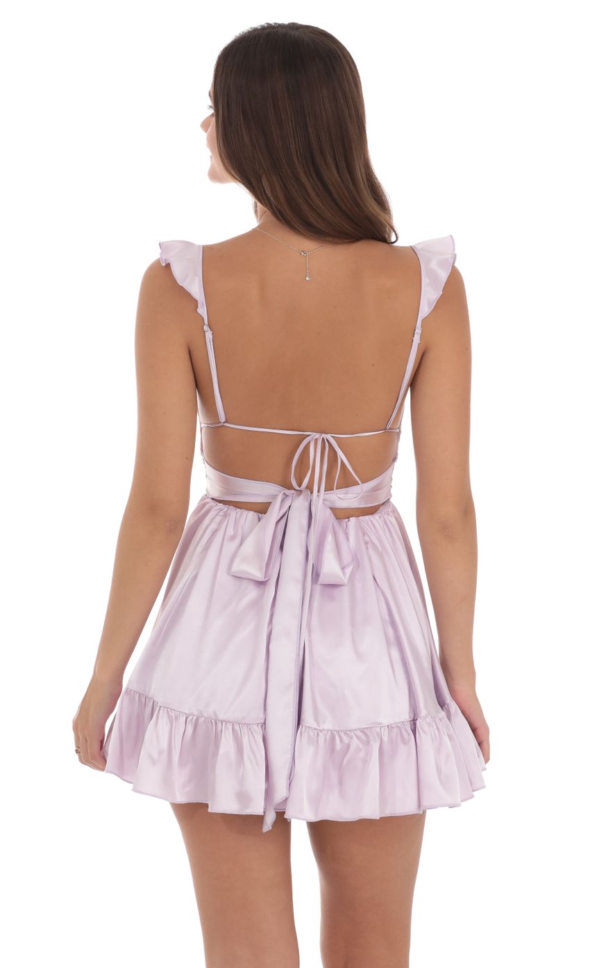 Picture Satin Fit and Flare Dress in Lilac. Source: https://media-img.lucyinthesky.com/data/Jul24/850xAUTO/ea2716c3-6637-4a67-b0ad-0f7366243f09.jpg