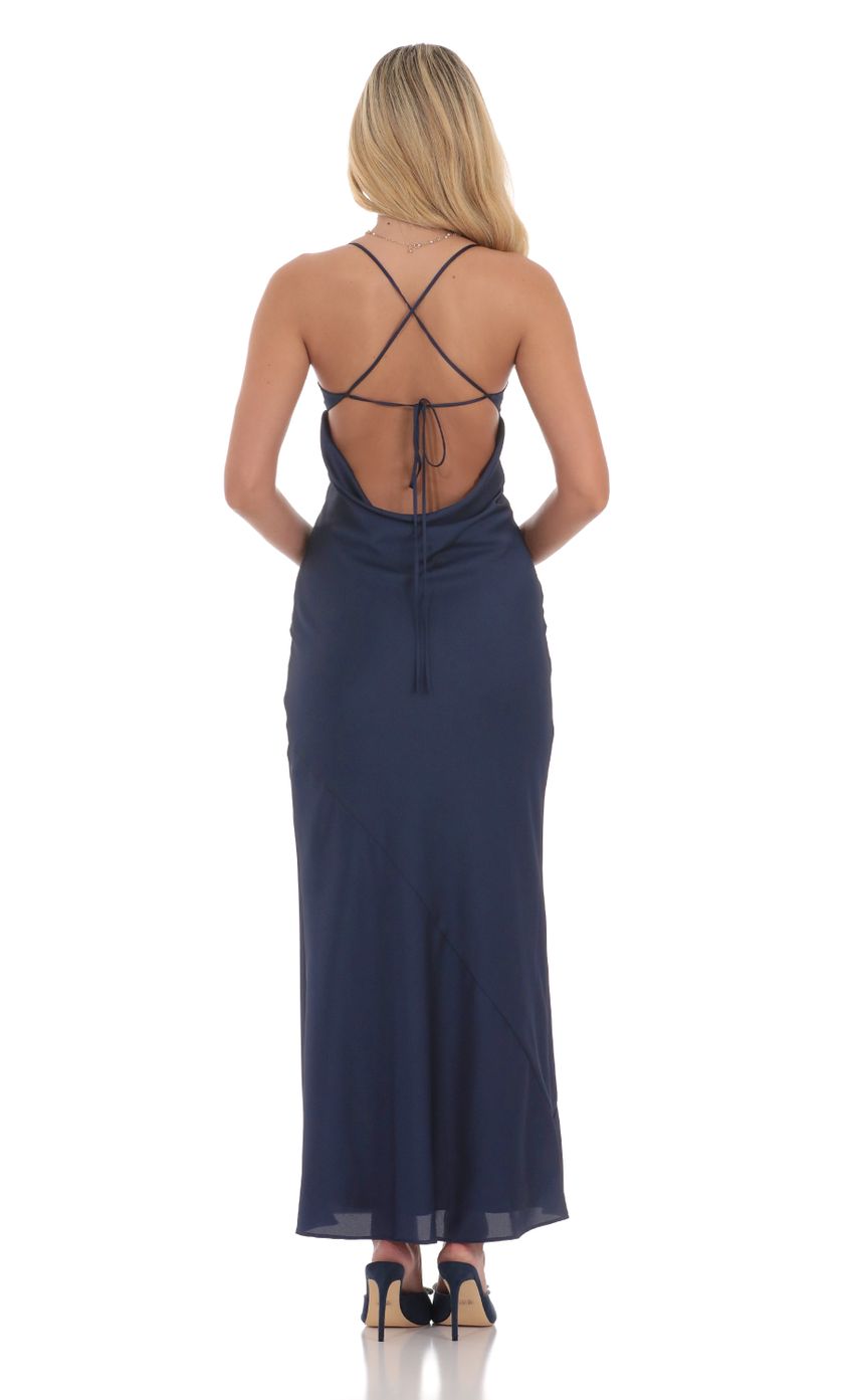 Picture Satin Open Back Maxi Dress in Navy. Source: https://media-img.lucyinthesky.com/data/Jul24/850xAUTO/ea2a7dfa-def3-4a68-a9b4-bf69e255878b.jpg