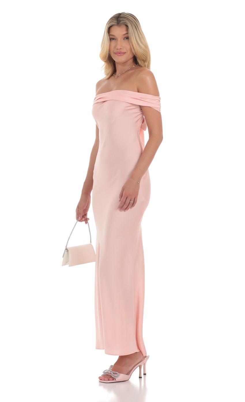 Picture Off Shoulder Satin Maxi Dress in Pink. Source: https://media-img.lucyinthesky.com/data/Jul24/850xAUTO/ebf6954b-a277-4fe6-8e88-9aca8beeb181.jpg