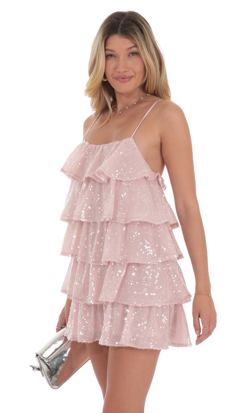 Picture Sequin Ruffle Shift Dress in Dusty Pink. Source: https://media-img.lucyinthesky.com/data/Jul24/850xAUTO/f5296556-00e8-4358-a17b-662d34f5ebe7.jpg