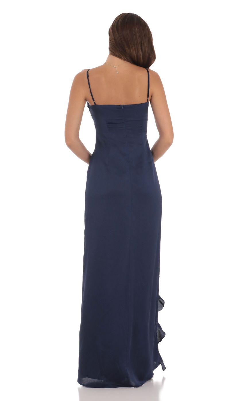 Picture Ruffle V-Neck Maxi Dress in Navy. Source: https://media-img.lucyinthesky.com/data/Jul24/850xAUTO/f974cd61-a1e3-415d-a465-fd90eaf82cdf.jpg