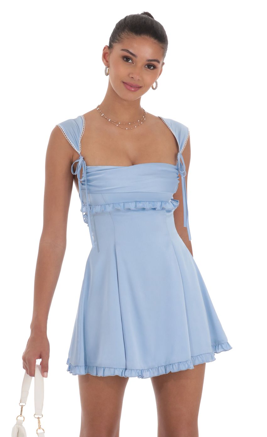 Picture Satin Cap Sleeve Dress in Blue. Source: https://media-img.lucyinthesky.com/data/Jul24/850xAUTO/fc5b229e-348c-442b-9a83-28b9638f4599.jpg