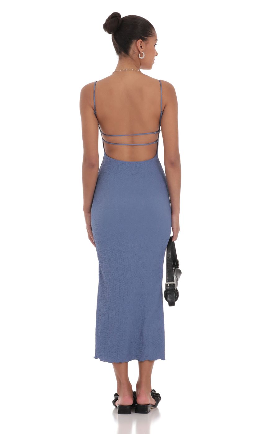 Picture Crinkle V-Neck Bodycon Maxi Dress in Slate Blue. Source: https://media-img.lucyinthesky.com/data/Jul24/850xAUTO/fd7effb4-3809-467c-819b-4624b95dae4b.jpg