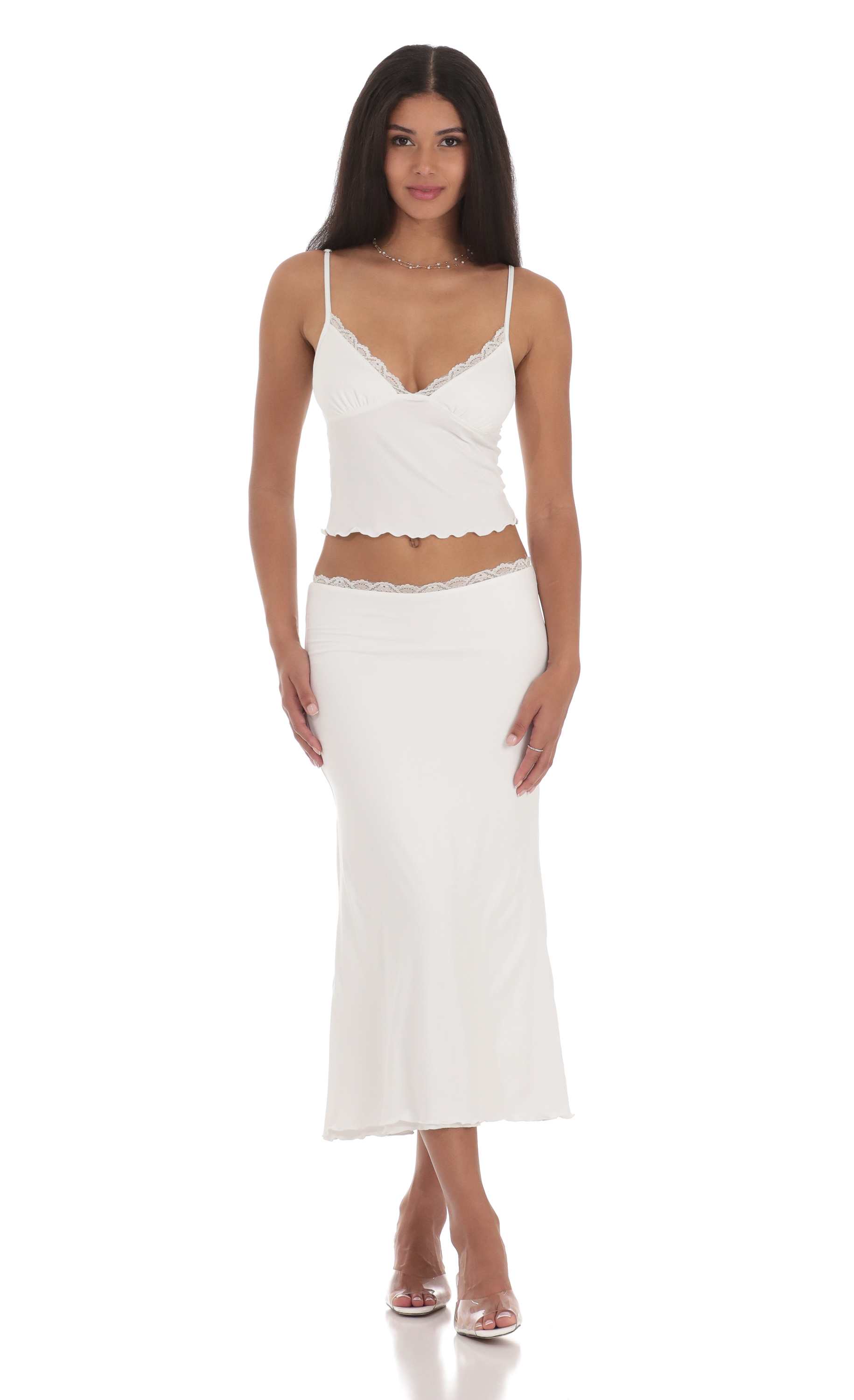 Lace Trim Maxi Two Piece Set in White