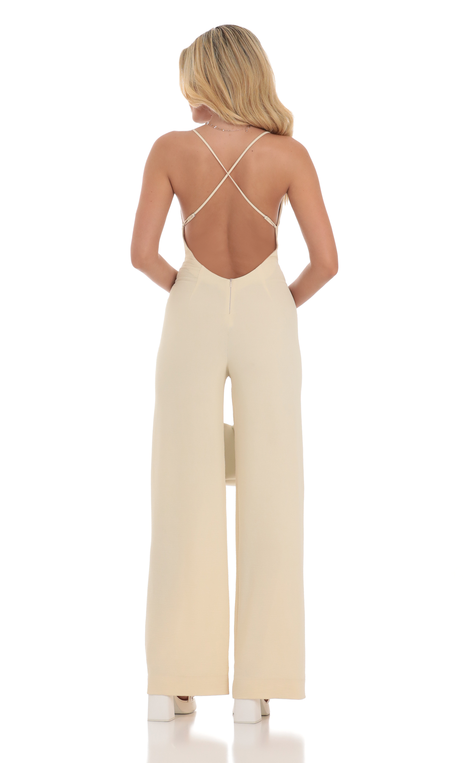 Open Back Jumpsuit in Nude Yellow