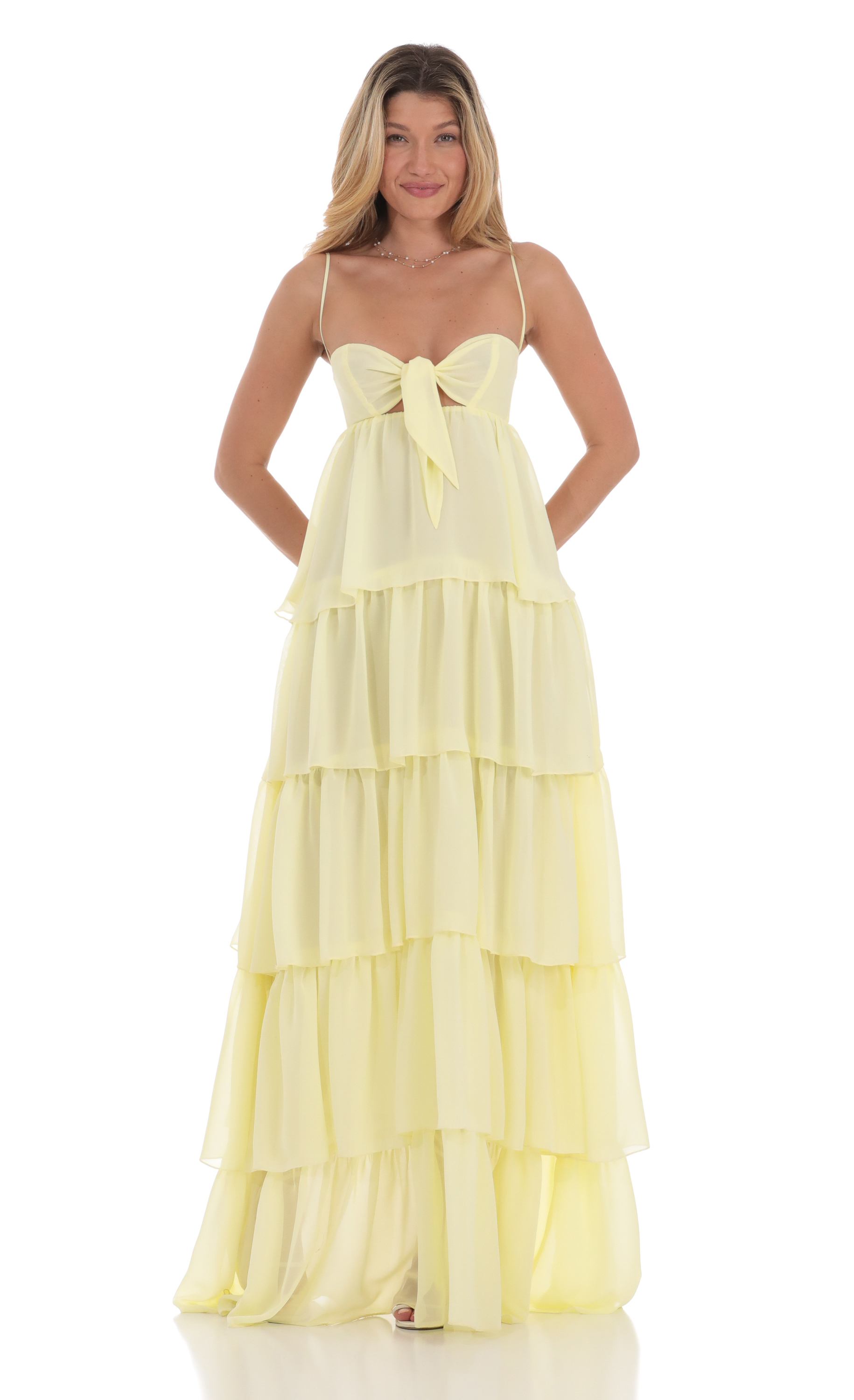 Ruffle Front Tie Maxi Dress in Yellow