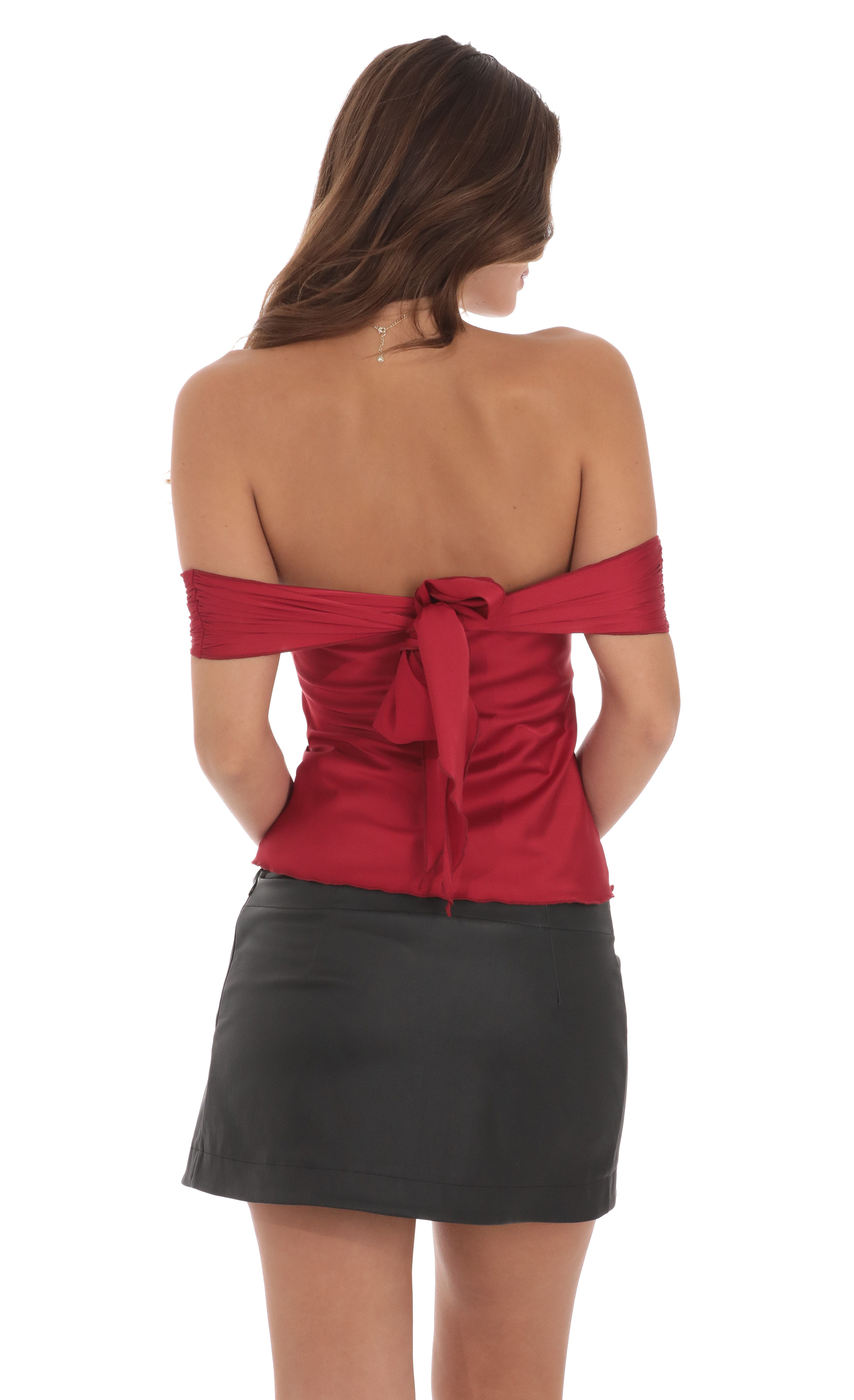 Off Shoulder Satin Top in Red